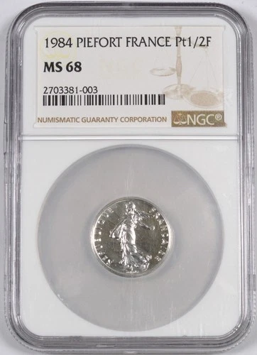 1984 Piefort France Platinum Half Franc 1/2 F NGC MS68 - Extremely Rare 5 Minted