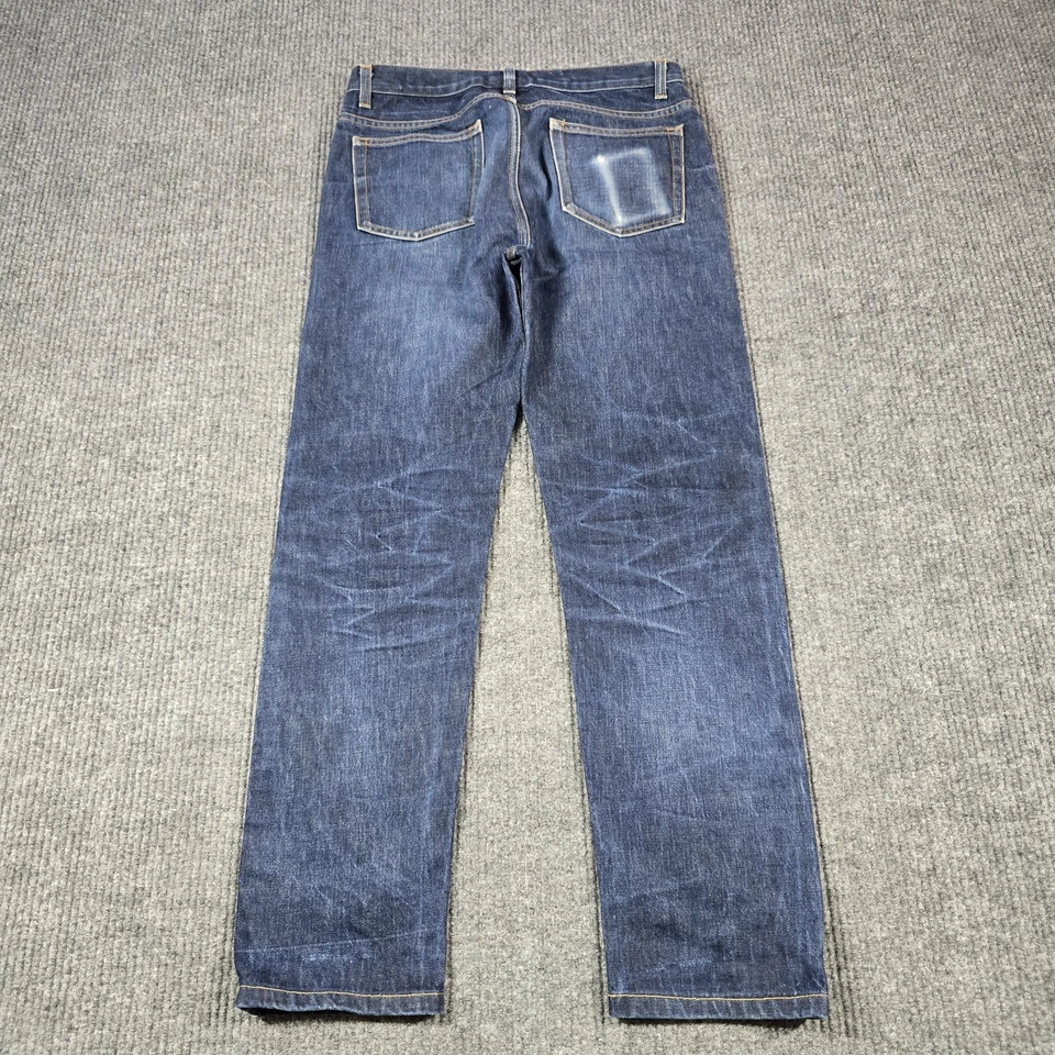 Pantalones de mezclilla American Apparel para hombre 32 ribete azul botón mosca hechos en EE. UU. índigo Foto 3 de 4