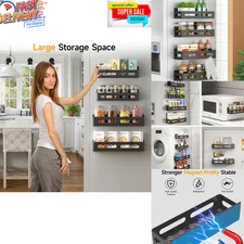 Durable Magnetic Spice Rack for Refrigerator Organizer Moveable Shelf Fridge 4Pk