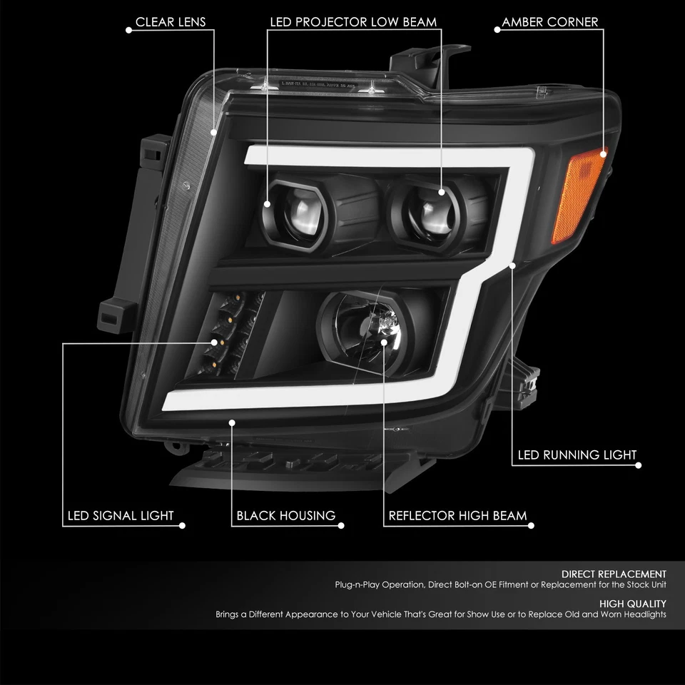 For 16-24 Nissan Titan/Titan XD Dual Projector LED Headlights w/ DRL Tube Black - Image 2 of 4