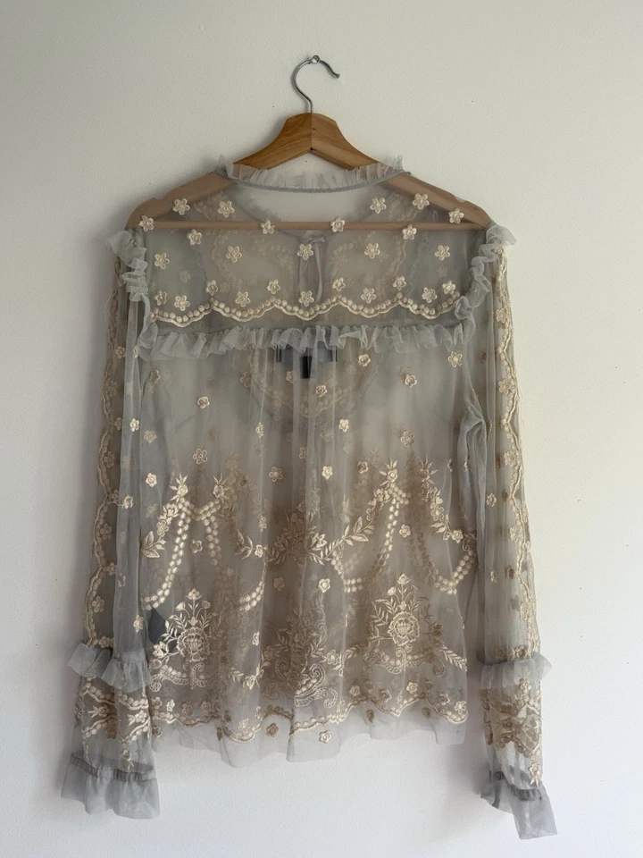 Needle & Thread Flapper Top UK 10 US 6 Sheer Embroidered Floral Tulle Ruffle B - Image 2 of 4