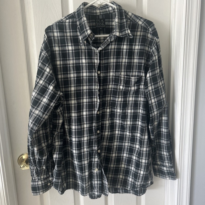 MEN'S JOS. A. BANK BLACK PLAID COTTON LONG SLEEVE SHIRT-BY:JOS.A.BANK -SIZE : XL