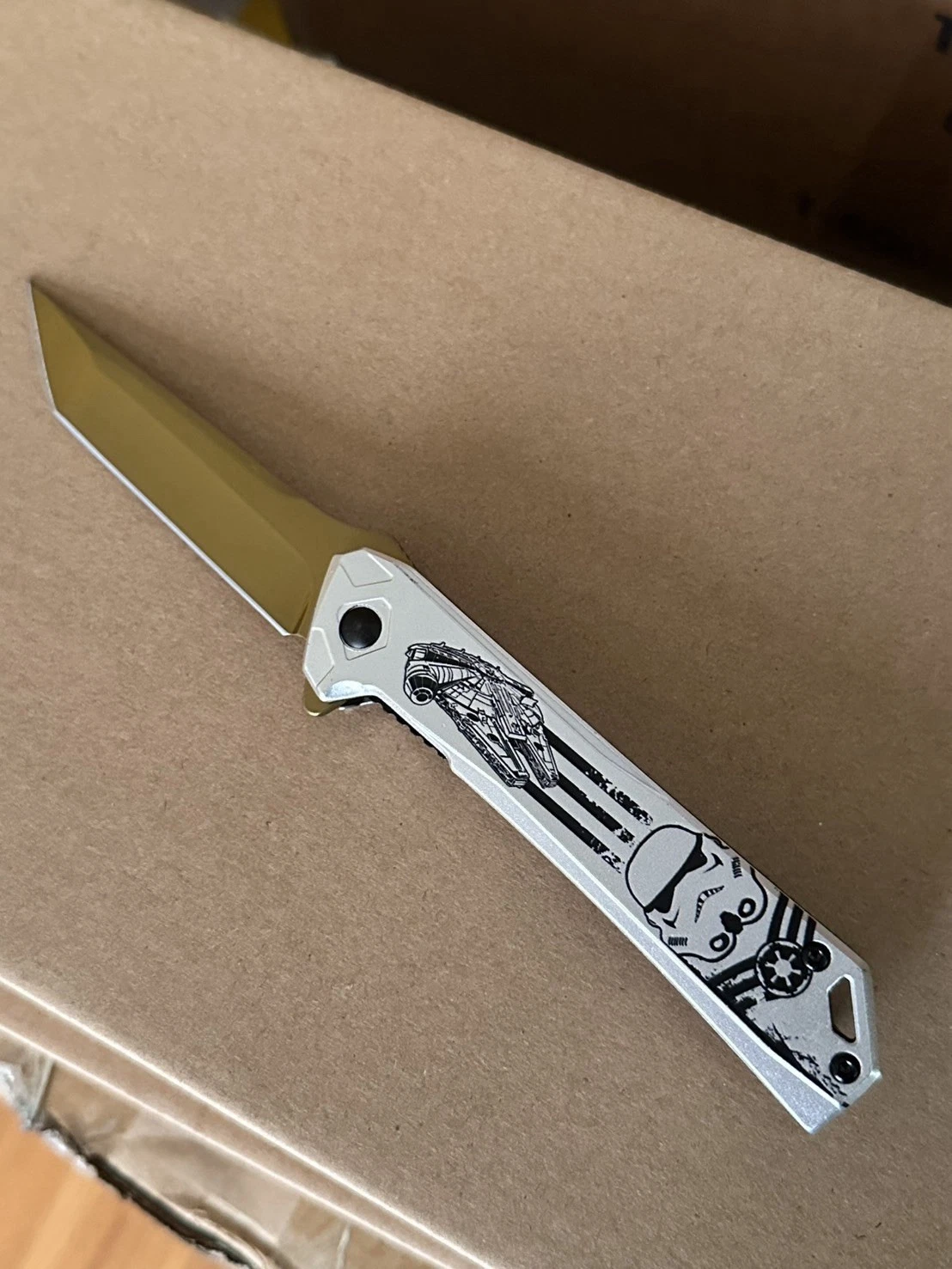 StromTrooper Star Wars Spring Assisted Open Pocket Knife9”gold Blade