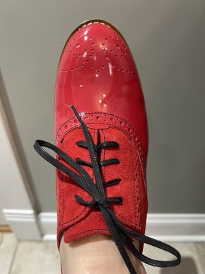 Girotti Women's Red Suede And Patten Leather Penny Loafer Size 8.5, US 39