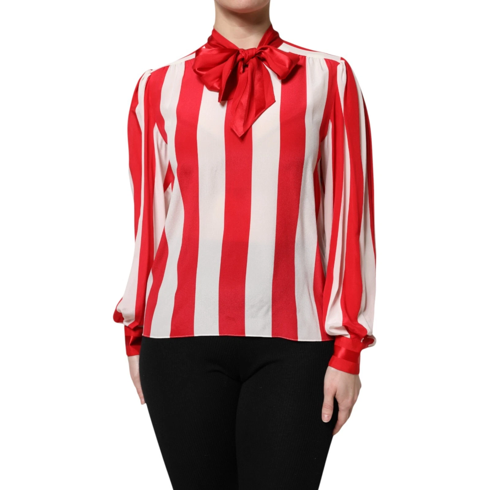 DOLCE & GABBANA Top Red White Stripes Ascot Collar Blouse IT40/US6/S RRP 1120usd