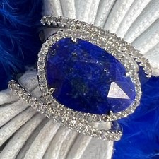 LAPIS WHITE SAPPHIRE STERLING SILVER .925 COCKTAIL 3/4" DOUBLE BAND RING SIZE 10