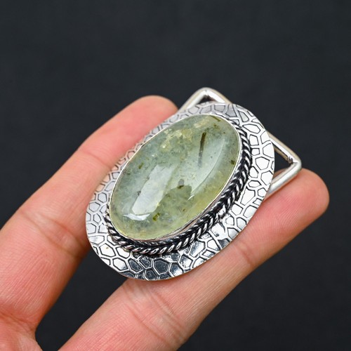 Prehnite Gemstone 925 Sterling Silver Handmade Jewelry Belt Buckle Gift For Mom - Picture 3 of 4