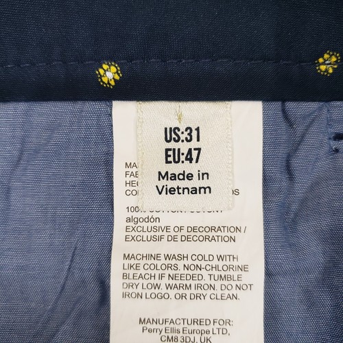Original Penguin Chino Shorts Mens 31 Slim Navy Blue Yellow Flowers Summer - Picture 4 of 6