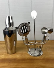 4 pc w/ Stand Stainless Steel Bartender Mixology Kit Tools Cocktail Drink Shaker