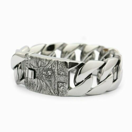 Bracciale Uomo In Acciaio 316L – Catena Byzantina Spessa, Oro/Nero/Argento, Regolabile 19+3,8 Cm, Per Biker Hip Hop