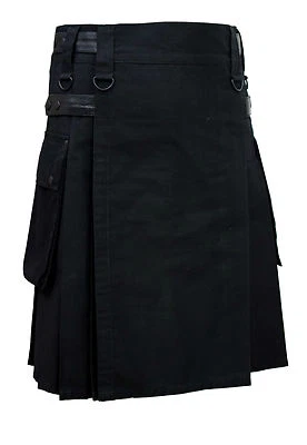 SHYNE KILTS U.K Herren Schwarz Leder Riemen Mode Sport Utility Kilt Deluxe Kilt Verstellbare Größen
