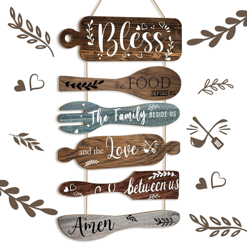 6 Pcs Bless the Food before Us Sign Farmhouse Kitchen Wall Decor Dining Room Dec