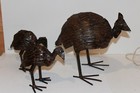 Vintage 3PC MCM Brutalist Welded Metal Guinea Fowl Bird Sculpture Set