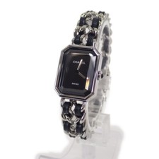 CHANEL Premiere Iconic Chain Watch SS Leather Quartz Black Dial L Women's TGIS