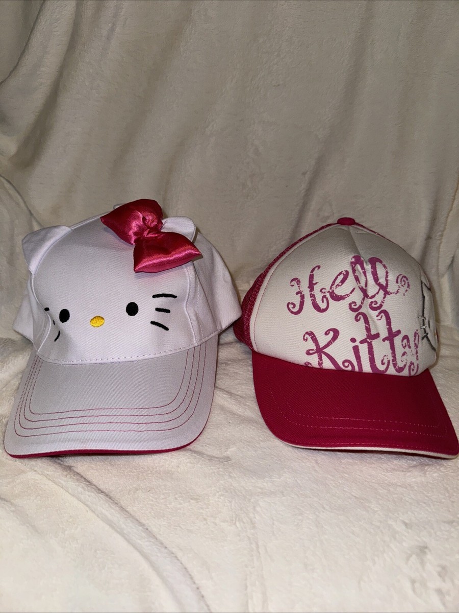 2 Sanrio Girls Hello Kitty Pink Bow Face Hat Ears Baseball Cap