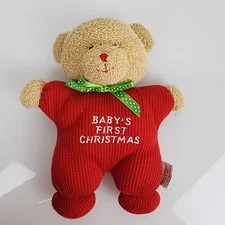 SOFT DREAMS BABY'S FIRST CHRISTMAS - Bear Rattle Red Thermal Waffle Terry 8" HTF