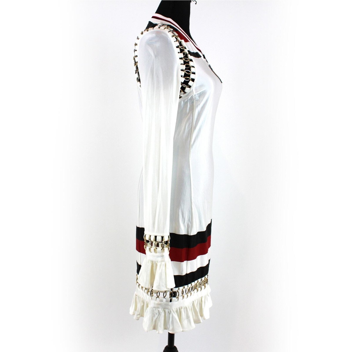 Burberry Ring-pierced Striped Stretch Jersey Mini Dress, White