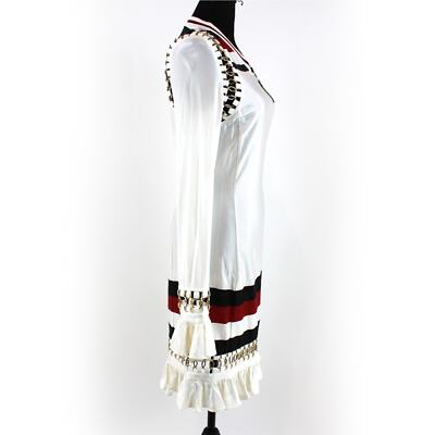 Burberry White Silver Gold Ring Pierced Striped SW1 Futbol Jersey Dress S  NEW | eBay
