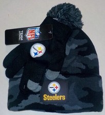 PITTSBURGH STEELERS WINTER GLOVES HAT SET YOUTH 8-20 POM POM KNIT CUFFED ACRYLIC