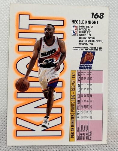 1993-94 Fleer Basketball - #168 Negele Knight Phoenix Suns - Picture 2 of 2
