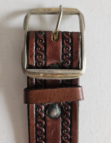 Vintage Tooled Leather Tooled Belt. Made In India - Picture 3 of 9