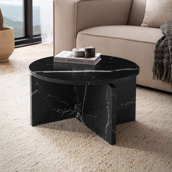 Couchtisch FineBuy 60 Cm Wohnzimmertisch Sofatisch Klein Marmor Optik Schwarz-image
