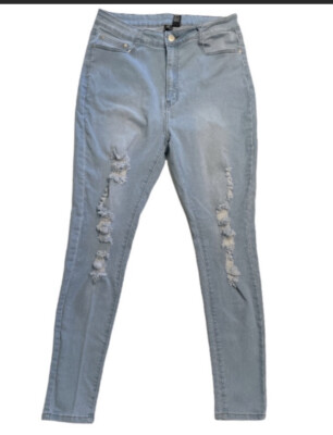 Bob Jeans Women's Distressed Jeans High Rise Tapered Leg 2X