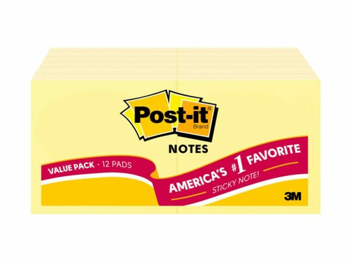 Post-it Notes, 3" x 3", Canary Yellow, 24 Pads/Pack (100 Sheets/Pad) - Picture 1 of 1