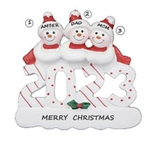 Personalized 2023 Snowman Family of 3 - Friends - Christmas Ornament