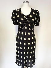 WHISTLES BLACK & CREAM SPOT SHORT SLEEVE SILK TEA DRESS SIZE 8