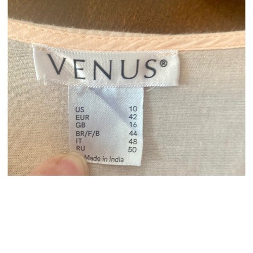 Venus Ösen Kleid Glockenärmel V-Ausschnitt gesmokte Taille rosa Größe 10 - Bild 2 von 7