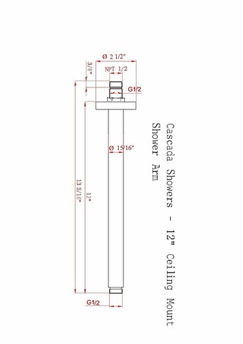 Brazo de ducha de montaje en techo, escudo 1/2 pulgada hilo NPT 12" cromo pulido - Imagen 5 de 5