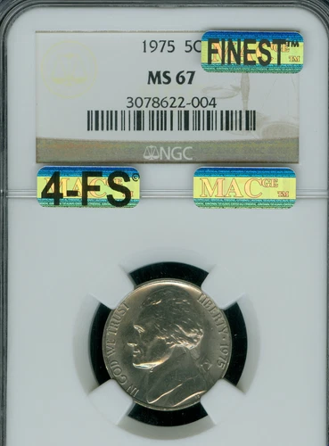 1975 JEFFERSON NICKEL NGC MS67 MAC 4FS MAC FINEST MAC SPOTLESS $2,500 IN FS .