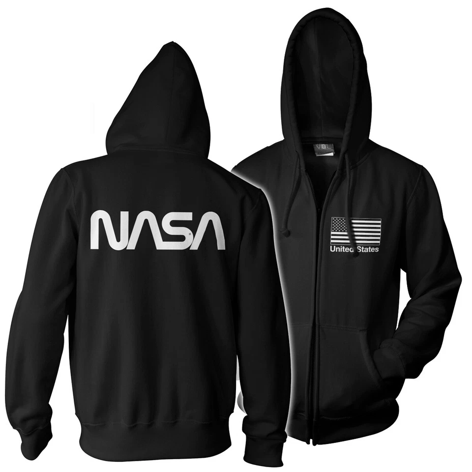 Licence Officielle NASA Noir Drapeau Gros & Grand 3XL, 4XL, 5XL Zippé Capuche - Photo 1/1