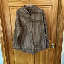 Drake Waterfowl Button Up Flannel Shirt Sz M Brown Blue Plaid Twill Outdoors S21