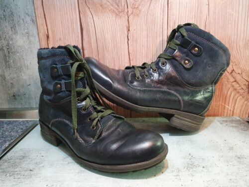 Josef Seibel Sandra 43 Damen Schnür + RV Stiefel Stiefelette Leder-Mix grün gef.