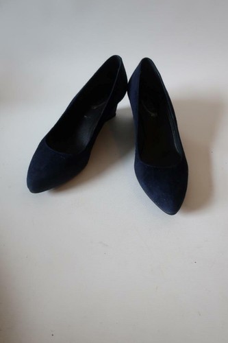 Navy Blue Suede Low Wedge Shoes 36 
