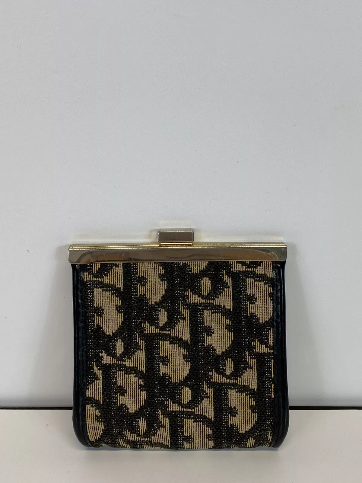 Pochette à monnaie vintage Christian Dior années 80 marron et marine trotteur monogramme