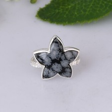Authentic Moonflower Snowflake Obsidian Sterling Silver Engagement Ring For Gift