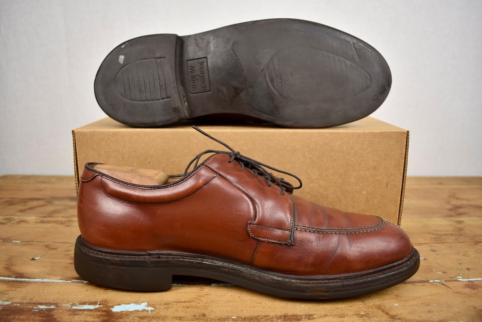 SAOLA Blucher stringato Johnston & Murphy Estate marrone (Cile) punta moc divisa taglia: 10 5D