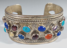 sterling cuff mixed multi color stone 16 stones, cuff fits 6 1/2 inch wrist