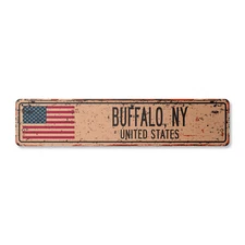 BUFFALO NY UNITED STATES Vintage Street Sign American flag city country rustic