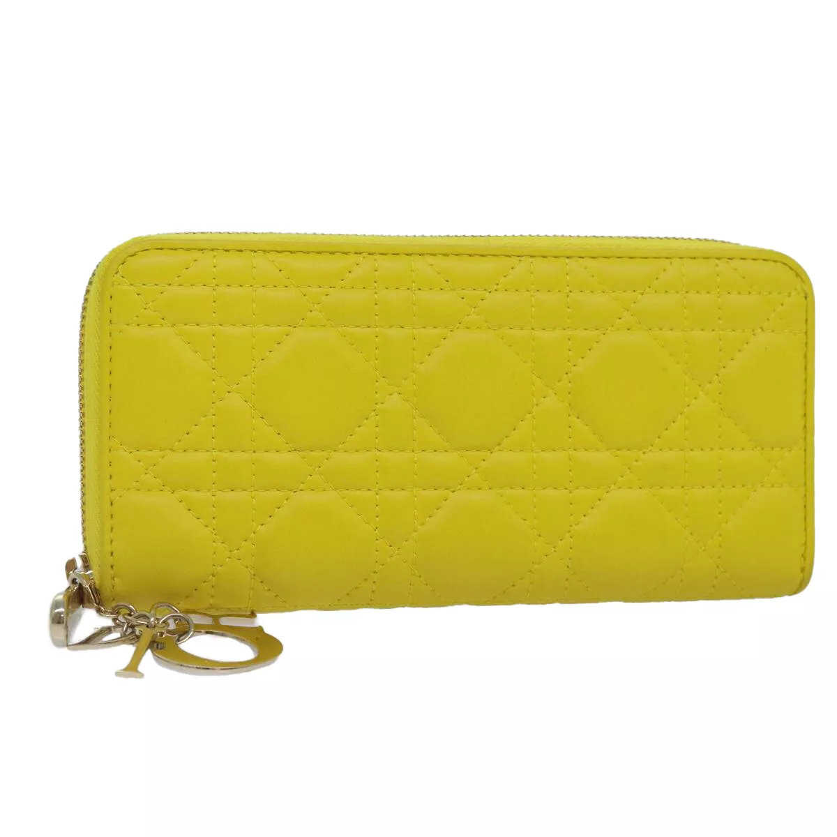 Portefeuille Dior Cannage Lady en cuir jaune authentique
