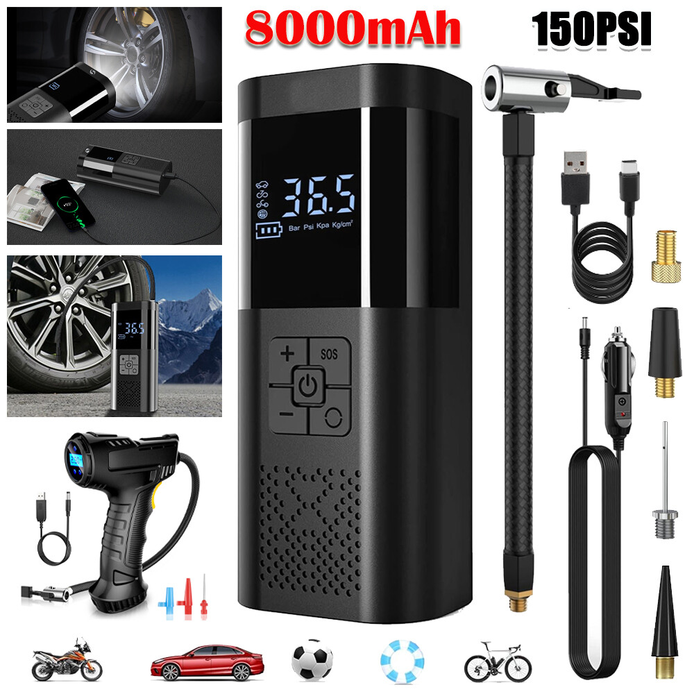 150PSI Air Compressor Tire Inflator Car Moto Bike Tires Air Pump Cordless/Corded