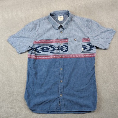 Vans Shirt Large Mens Blue Geometric Southwestern Tailored Fit Short Sleeve