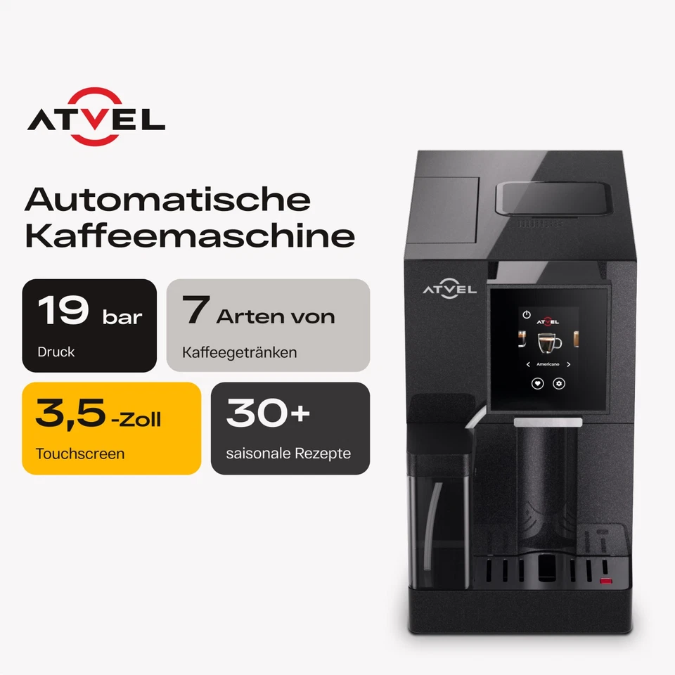 Kaffeevollautomat ATVEL A6 | 7 Rezepte, 300 ml, 1,2 L, 19 bar | kompakt, grau - Bild 2 von 4