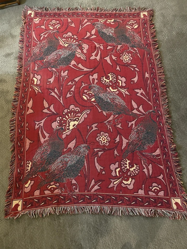 Двустороннее плед из тканого хлопка ~ перепела на цветочном гобелене ~68x44"" - Изображение 3 из 4