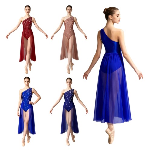 Vêtements de danse femme entraînement robe lyrique photoshoot justaucorps scène strass - Photo 1/48