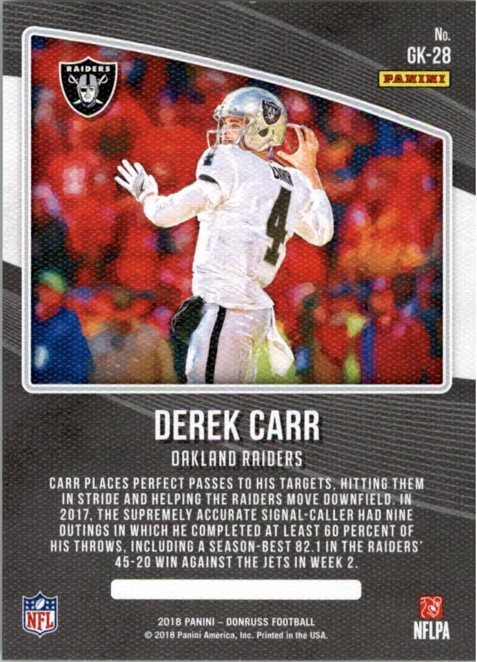 2018 Donruss Gridiron Kings #28 Derek Carr - FB - Image 2 of 2