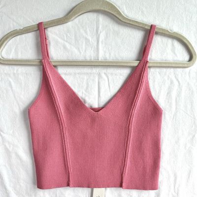 Mustard Seed NWT Pink Ribbed Knit Crop Tank Cami Top Size Med